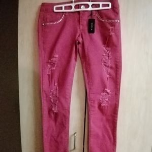 Size 5 Fuisha pink skinny rhinestone jeans